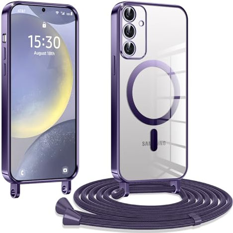 Kokio Coque pour Samsung Galaxy S24+ / S24 Plus 5G avec Cordon, Etui à Transparente Housse Compatible avec MagSafe, Doux TPU Protection Coque pour avec Bandoulière Lanière Réglable Collier, Violet
