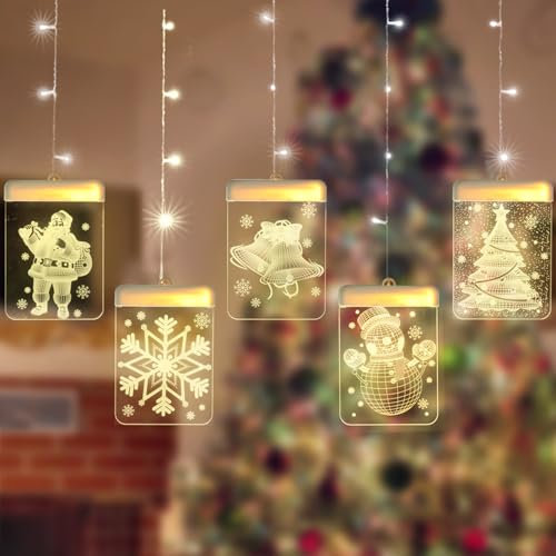 Songlypian 5PCS Luz de Ventana Navidad, 1.5m 22 LEDs Luces de Navidad 3D, Alimentado USB, Luces LED de Navidad Colgantes, Luces de Decoración Navidad Fiesta para Ventanas, Balcón, Fiesta