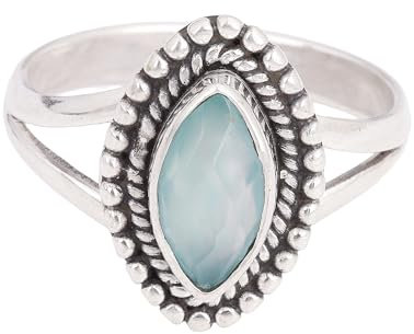 Meadows Marquise Blauer Chalcedon Ring Lünettenfassung Ringe für Frauen Geburtstagsgeschenk Handgemachter Verlobungsring (8)