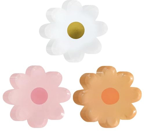 30 platos de papel con forma de margaritas, platos de postre con forma de flor, platos de papel bohemios para baby shower, platos de fiesta florales de primavera, bonitos platos de comida de verano