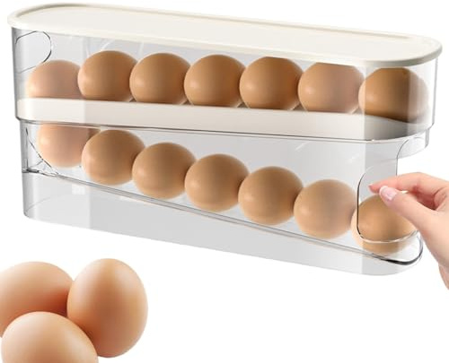 Egg Roller Eier-Organizer, Theken-Eier-Organizer, rollender Eierhalter | Tragbarer Kühlschrank Eierspender, platzsparender Eierhalter, automatische Eieraufbewahrungsbox