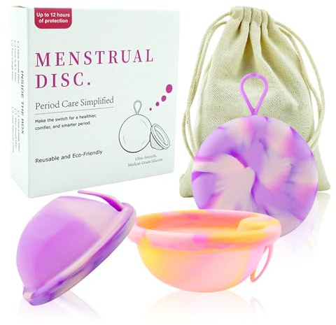 KBIBCK 2 pezzi Disco Mestruale, Dischi periodici riutilizzabili, Coppetta Mestruale in Silicone, Disco mestruale riutilizzabile, Coppa Mestruale per Donne Sport, a prova di perdite (taglia S+L)