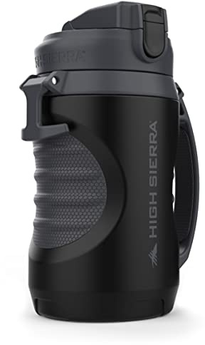 HIGH SIERRA – New 2024 Release - [BPA Free] 64 OZ Insulated Water Jug, [Silicone Spout – NO More Teeth Bumps] Built-in Fence Anchor, Keeps Iced Water Cold for Hours, Extra Large Sports Bottle, Black