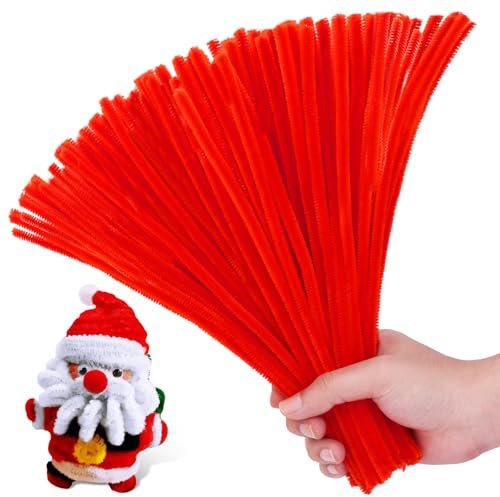 Tundi 200 Stück Pfeifenreiniger, roter Pfeifenreiniger-Chenilledraht, Pfeifenreinigerdraht für Basteldekorationen