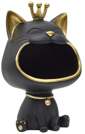 HOME DECO FACTORY, HD0158, Statue de Chat Noir Vide Poche Élégante, Objet Décoratif Pratique pour Clés et Bijoux, Design Moderne, Matériaux Durables, Taille Unique, Noir et Or