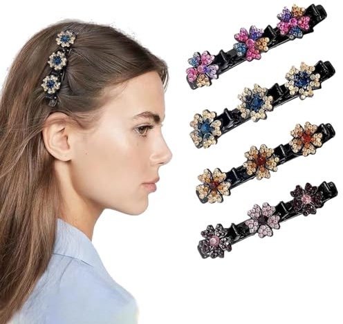 NOOMII 4 Stück geflochtene Haarspangen mit Kristallsteinen, elegante Haarspangen für Frauen, vielseitige Haar-Accessoires für schnelles Umstylen, Styling und Abteilen – Perfekt für Alltag und Anlässe