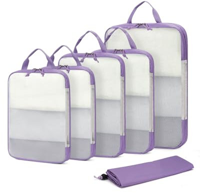 ECOHUB 6 Teilige Koffer Organizer Kompression Set, Netzgewebe Ultraleichte Packtaschen für Rucksack, Recycelt Packwürfel Kompression für Handgepäck, Packing Cubes Reise, Patent Angemeldet(Lila)