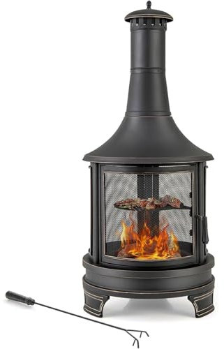 QYOEGSQ Cheminée extérieure Chiminea, Foyer extérieur 2 en 1 avec Barbecue, Foyer au Bois avec cheminée, Foyer de terrasse, Foyer de Jardin antirouille, for Jardin, Barbecue(B)