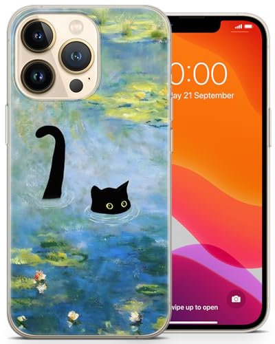 AIGAT Van Gogh Funny Cat Parody Meme TPU Silicon Case Cover for iPhone 17 16 15 14 13 12 11 Series Models - Clear Transparent Bumper Case - Design 3