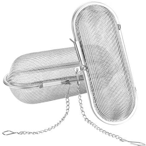 YiliYa 2 Pièces Passoire à thé en Acier Inoxydable, Boule à Epices Ovale | Passoire à thé Fine avec Chaîne, Passoire à épices, Herbes Filtre De Thé, pour le thé en Feuilles et les épices