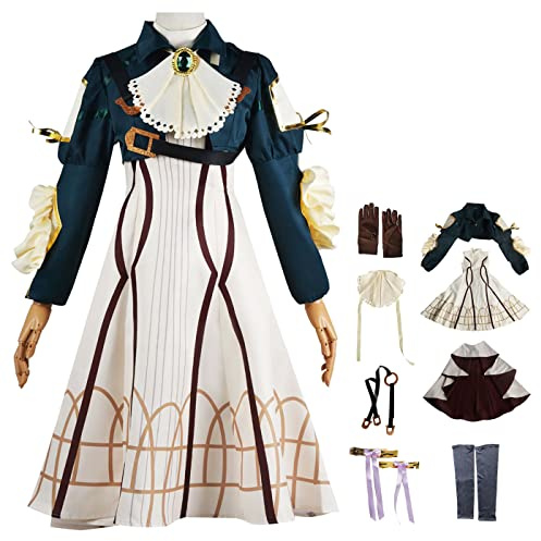 bi bi hou Violet Evergarden Cosplay Kostüm Komplettes Set mit Perücke Anime Violet Evergarden Kleidung Violet Cosplay Kleid Halloween Karneval Party Bühnenauftritt Kostüm Erwachsene