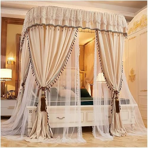 Europäisches Betthimmel-Moskitonetz für Einzel- und Doppelbetten im Schlafzimmer, dekorative Bettvorhänge mit U-Halterung (Farbe: Lila, Größe: 200 x 220 x 210 cm) (Farbe: Beige, Größe: 150