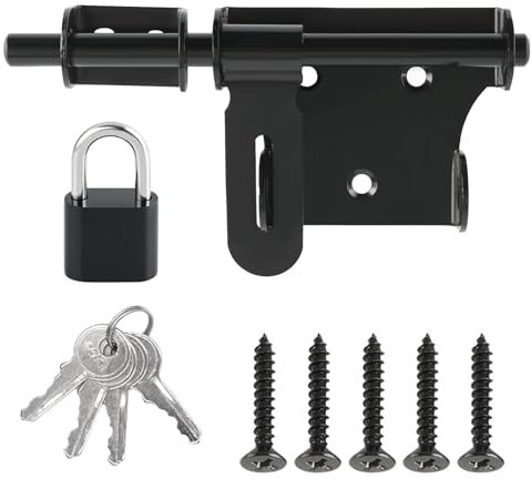 Serratura Porta con Chiave per Giardino,Serratura Porta Chiavistello Scorrevole con Lucchetto,per Porte da Giardino Porta del Magazzino Porta di Sicurezza Porta Legno