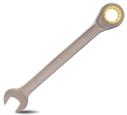 Meccion Combination Wrench 30mm Metric Open End Ratcheting Wrench - Industrial Grade Gear Spanner with Grey Nickle Plated