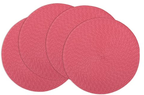 Winknowl Runde Platzsets 4er Set, Abwaschbar Tischmatten rutschfest Abgrifffeste Hitzebeständig Tischsets, 37 cm Runde Platz-Matten für Esstisch (Rot)