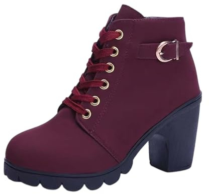 Generisch Stivali da donna in pelle PU, con tacco alto, con chiusura lampo, per autunno e inverno, Colore: rosso, 39 EU