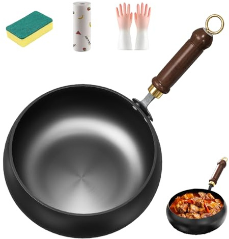 Generico Padella Cinese In Ferro, Padella Giapponese In Ferro Con Coperchio In Legno, 20-30 cm, Alta Purezza La consistenza del martello non è tossica e non ha rivestimento (Pentola, 20cm)