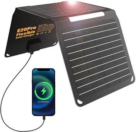 FlexSolar 20W Tragbares Faltbares Solarladegerät für Outdoor Camping | USB-A & USB-C, 5V 3A, IP67 Wasser- und Staubfest, Hochleistungs-Solarpanel