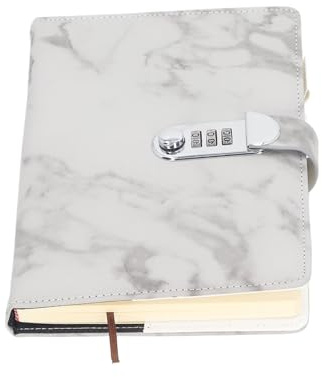 Locked Notebook Cover Lined Notebook with Password Lock for Office School Grey