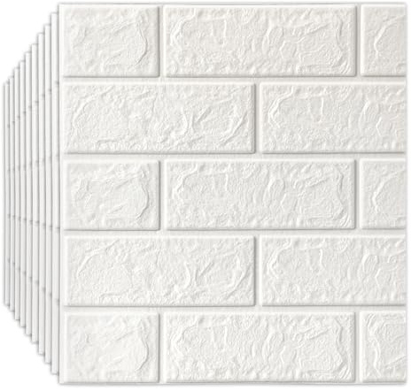 Beswitory 3D Brick Wallpaper Wall Stickers - Self-Adhesive and Waterproof Foam Panels, Easy to Install Peel and Stick Design for Home Decor, White, 20-Pack 70x77cm