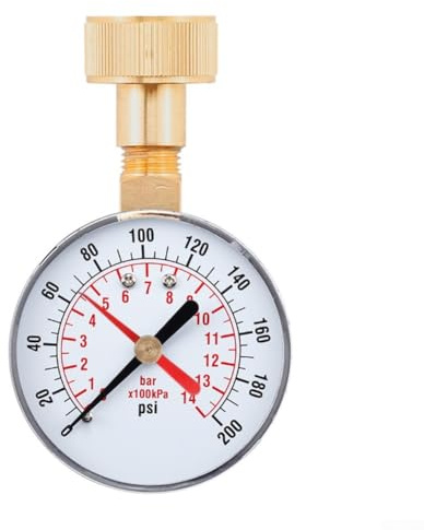 Water Pressure Gauge 0-200 PSI with 3/4 Inch Female Hose Thread, Dual Scale in Psi/bar/kPa, Brass Fittings for Long Lasting Testing, 2.5 Inch Diameter,