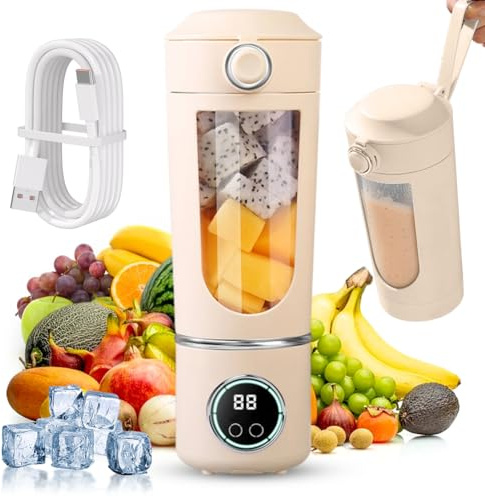 Mixeur portable, Mini Mixeur sur pied Blender, Mixeur Smoothie Maker Portable 700ml, Avec 12 lames en acier inoxydable, Extracteur de jus rechargeable pour milkshakes, fruits et légumes, Écran