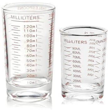2 Piezas Mini Vaso Medidor, Vasos Medidores de Cristal, 90ml, 120ml, Vasos Medidores Pequeños, para Cocina, Bar, Cóctel, Tequila, Vodka (Rojo)