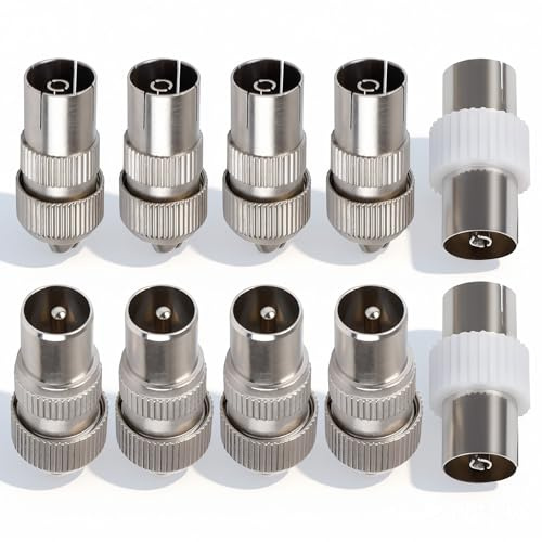 Chersun 10PCS TV Aerial Connectors, Including 4 Male, 4 Female and 2 Female to Female TV Aerial Coaxial Connectors, Quick Connect Coaxial Cable F-Connectors Adapter Plug Lead Connector for RF Cable