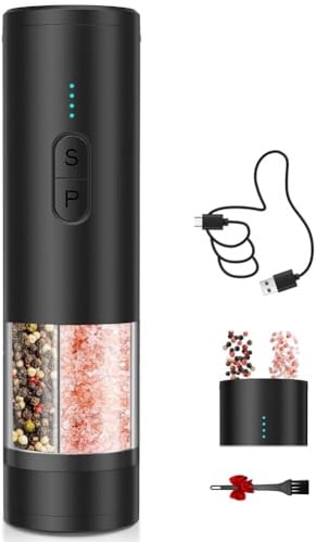 Aboiled Salt and Pepper Grinder 2 in 1 Electric Set, USB Rechargeable,Automatic Mill Shaker Featuring LED Light