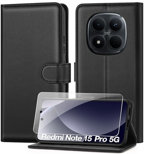 ivencase Funda para teléfono móvil Compatible con Xiaomi Redmi Note 15 Pro 5G Funda y Protector de Pantalla, [Bloqueo RFID] [Tarjetero] [Cierre magnético] [función Atril] Funda con Tapa, Negro