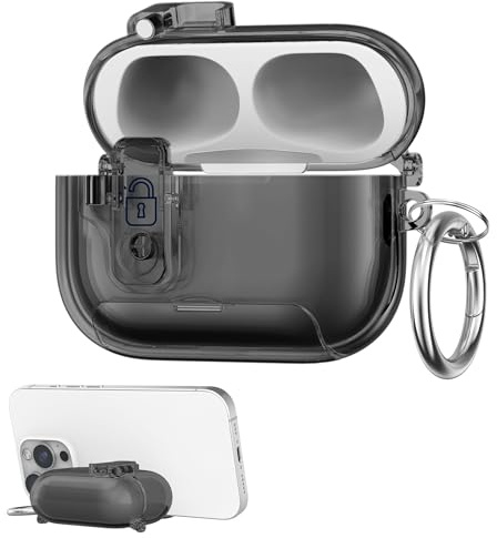 kwmobile Cover per Apple Airpods Pro 2 / Pro 1 Trasparente - Custodia per Apple Airpods Pro 2 / Pro 1 Trasparente - Cover con Supporto Smartphone - nero
