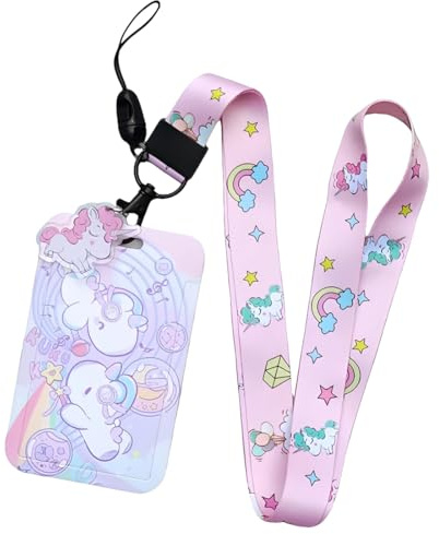 LAKPYN 1 Pièce Cordon porte-clés pour enfant avec fermeture à clip, porte carte enfant, Licorne porte-badge（A）