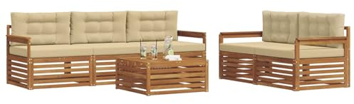 vidaXL Outdoor-Sofagarnitur mit Kissen 6 pcs Natur und Beige, Garten, modernes Outdoor-Sofa, gemütliche Terrassen-Sitzgruppe aus robustem Material