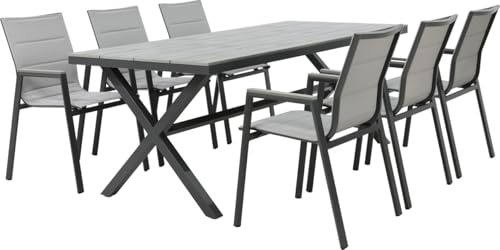 Primaster Gartenmöbel Set Essgruppe Milos 6 Personen Lounge Gartentisch Sitzgruppe Terrasse Alu Grau Anthrazit 7-TLG