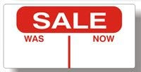 Promotional Label - Sale was/Now - 50x25mm Rectangle Labels/ 1 Roll of 1000 Labels