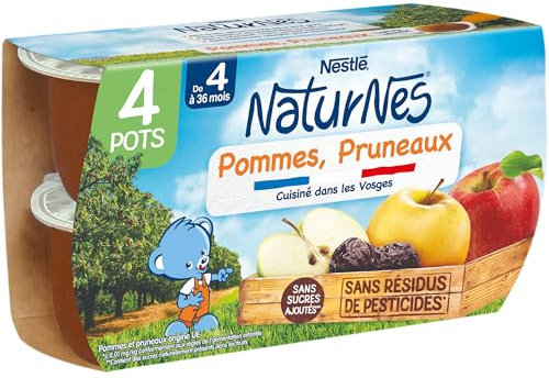 NESTLE NATURNES Compotes Bébé Pommes Pruneaux -Lot de 4 -Dès 4/6 mois