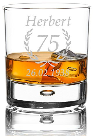 polar-effekt Whiskeyglas mit Gravur - Tumbler Glas als Geburtstagsgeschenk für Männer, für Papa - Geschenk für Freund zum Geburtstag - Motiv Jubiläum Ährenkranz