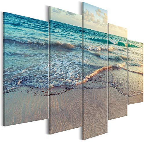 decomonkey Bilder Meer Strand 200x100 cm 5 Teilig Leinwandbilder Bild auf Leinwand Wandbild Kunstdruck Wanddeko Wand Wohnzimmer Wanddekoration Deko Landschaft Natur