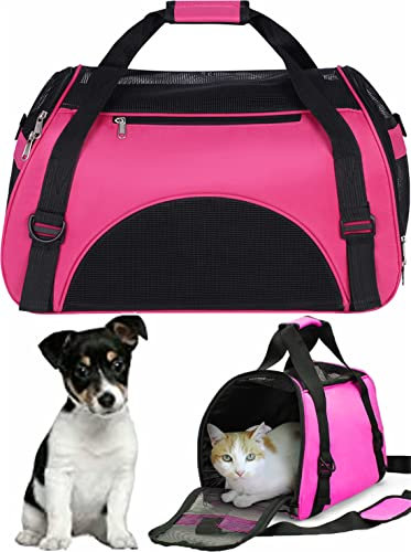 Haustiertasche Tiertragetasche Transporttasche für Kleine Hunde Katze Welpe Tragetasche Haustier Reisetasche Wasserfest Transportbox mit Netzfenster Reise Hundetasche Reiseträger Katzentasche Rosa S