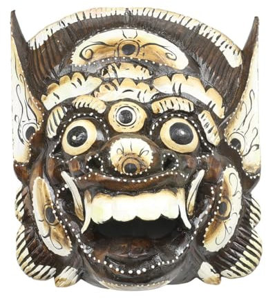 Oriental Galerie Barong Maske balinesische Mythologie Drachenmaske Bali Barongmaske Rangda Ubud Asien gute Geister traditionell ca. 25 cm Holz, Farbe:braun weiß