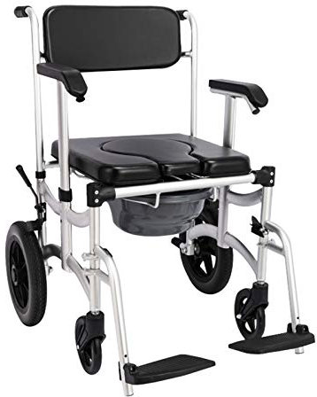 Commode Chair ALY® Mobiler Fahrbarer Toilettenstuhl, Gepolsterter Toilettensitz Für Erwachsene Mit Bremsen Und Pedalen - 440lb