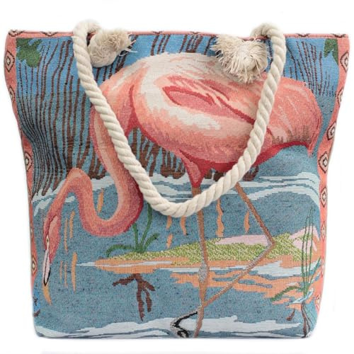 Ancient Wisdom Rope Handle Bag - Pink Flamingo