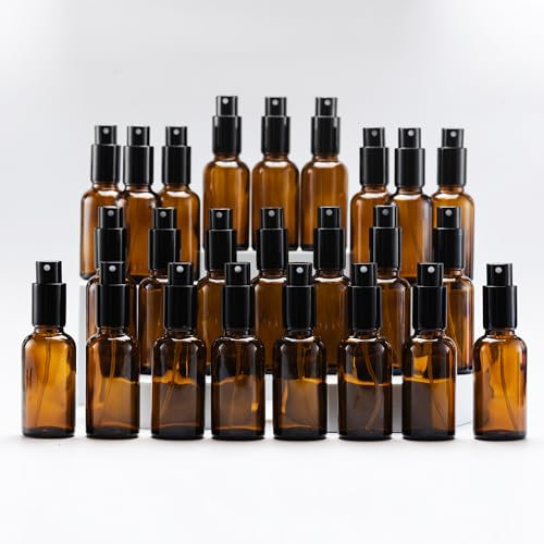 YIZHAO Ambar Bote Spray Pulverizador Cristal 30ml, Pulverizador Cristal Pequeño con Fina Niebla, para Aceite Esencial, Aromaterapia, Perfume,Limpieza, Viaje, Agua,Farmacia, Laboratorio – 24Pcs