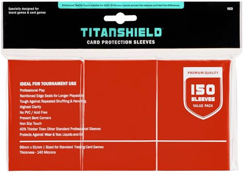 TitanShield (150 Sleeves/Red) Standard Size Trading Card Sleeves Deck Protector for Magic The Gathering MTG, Pokemon, Baseball, Dropmix