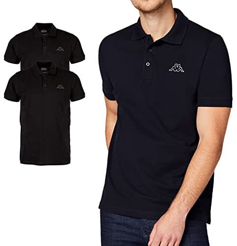 Kappa VENIST Men's Polo Shirt with Discreet Logo Print and Kent Collar Basic Polo Shirts for Men Short Sleeve Polo Shirt for Sports, Leisure and Office Regular Fit - Black - XXL