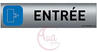 Plaque de porte aluminium brossé imprimé -Dimensions 200 x 50 mm - Double face adhésif au dos - Impression UV directement sur l'aluminium (Pas de contre collage) (Entrée à gauche)