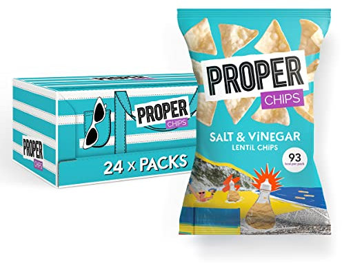 Proper PROPERCHIPS Lentil Crisps Vegan Gluten Free Snack Packs 24 x 20g, Salt and Vinegar, 480 gram