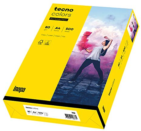 inapa farbiges Druckerpapier, buntes Papier tecno Colors: 80 g/m², A4, 500 Blatt, intensivgelb