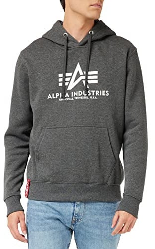 Alpha Industries Herren Basic Hoody Kapuzensweat Für Kapuzenpullover, Charcoal Heather/White, M EU