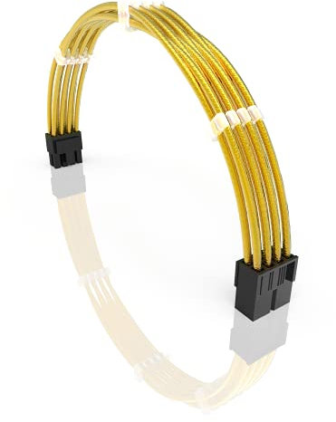 LINKUP - 50cm 8-Broches (4+4) CPU ATX Carte Mère Alimentation PSU Câble d'Extension Tressé Manchon Personnalisé Mod PC avec Peignes | Pack Unique | 500mm - Or Métallique